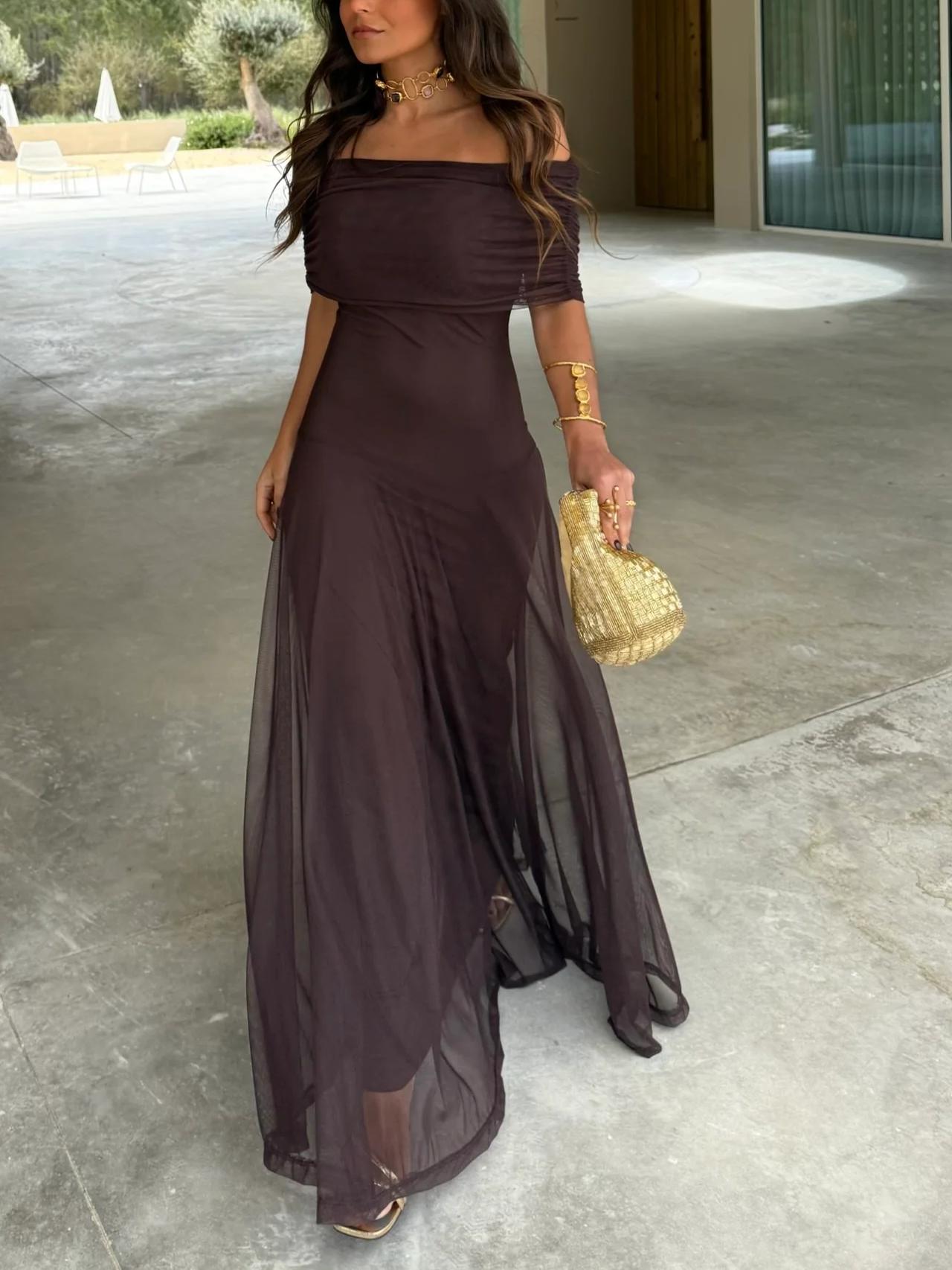 Mirabel | One Shoulder Mesh Overlay Maxi Wedding Guest Dress