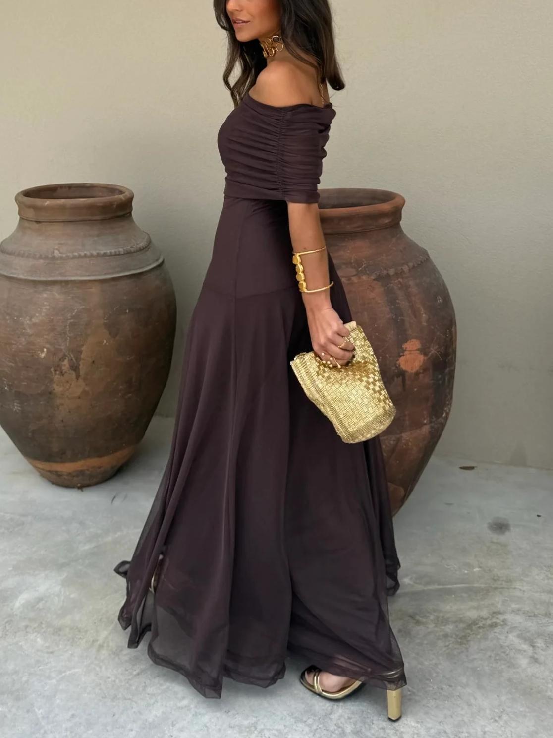 Mirabel | One Shoulder Mesh Overlay Maxi Wedding Guest Dress