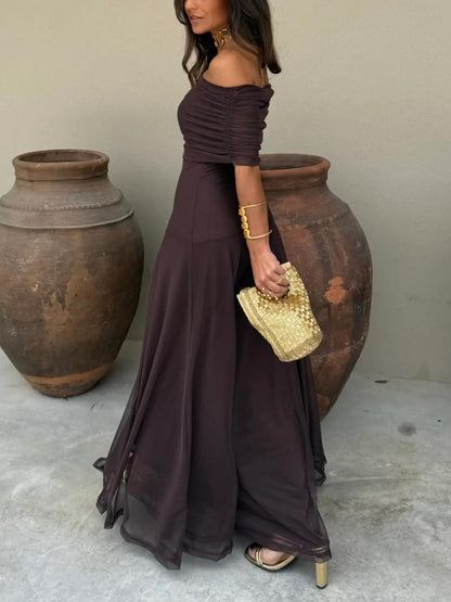 Mirabel | One Shoulder Mesh Overlay Maxi Wedding Guest Dress