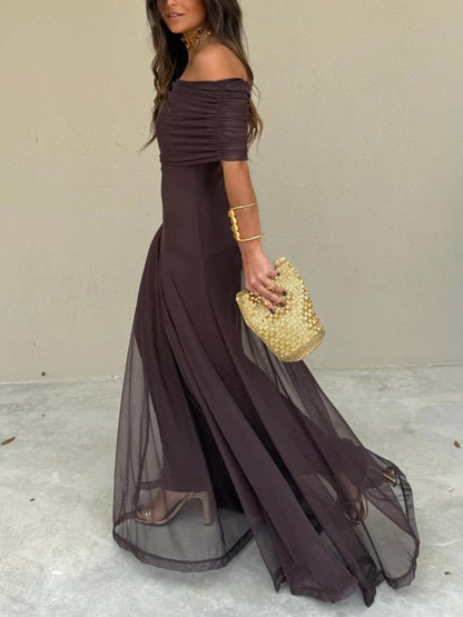 Mirabel | One Shoulder Mesh Overlay Maxi Wedding Guest Dress