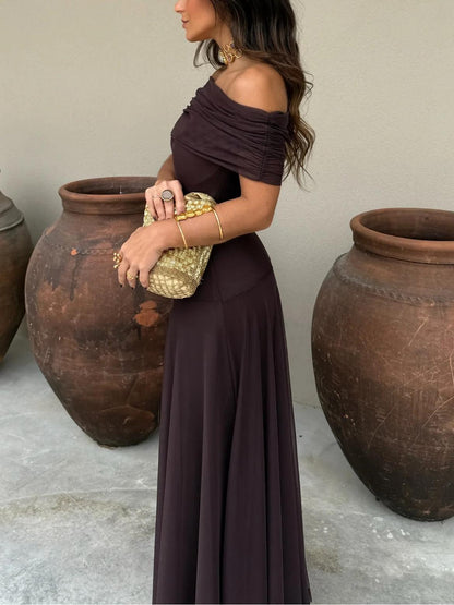 Mirabel | One Shoulder Mesh Overlay Maxi Wedding Guest Dress