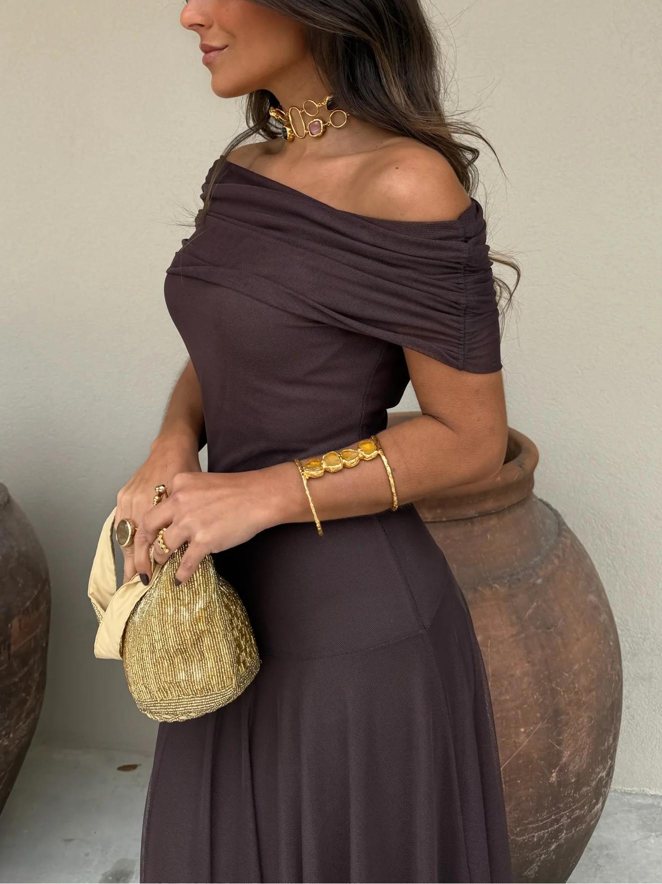 Mirabel | One Shoulder Mesh Overlay Maxi Wedding Guest Dress