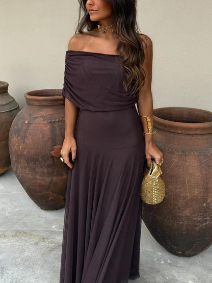 Mirabel | One Shoulder Mesh Overlay Maxi Wedding Guest Dress