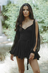Florencia wrap V-neck sheer sleeve mini dress front view