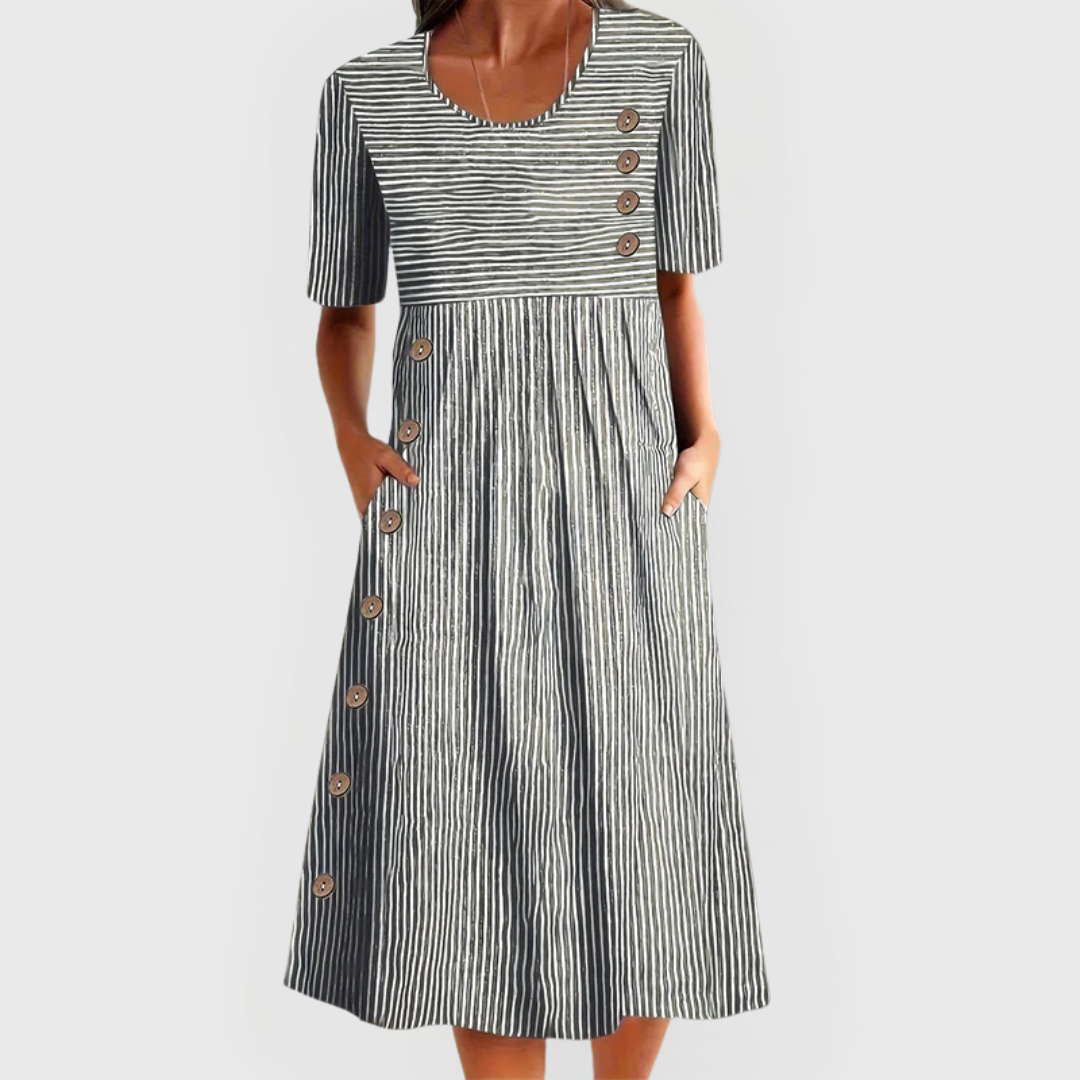 Mariselle | Striped Midi Summer Dress with Pockets