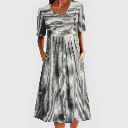 Mariselle | Striped Midi Summer Dress with Pockets
