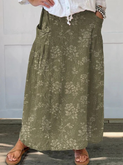Brielle | Vintage Floral A-Line Maxi Skirt with Pockets