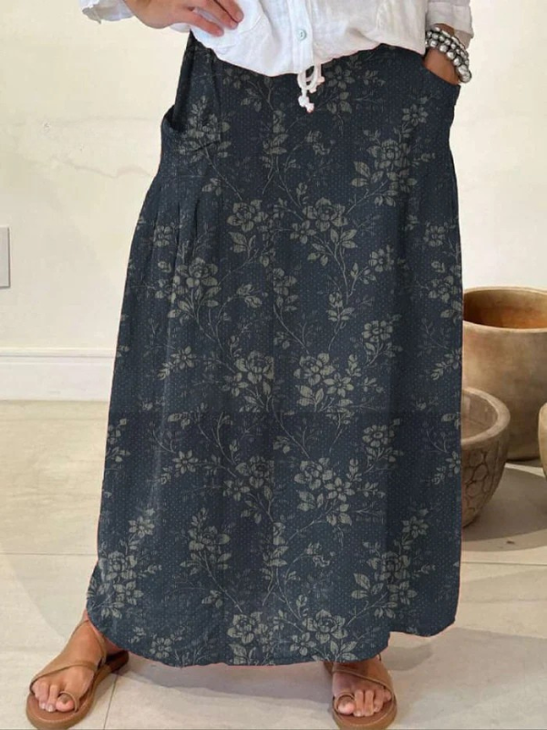 Brielle | Vintage Floral A-Line Maxi Skirt with Pockets