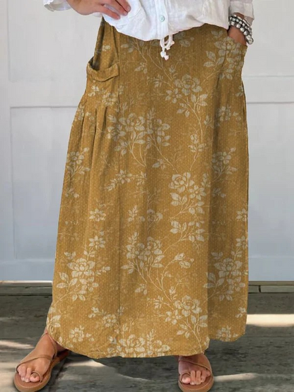 Brielle | Vintage Floral A-Line Maxi Skirt with Pockets