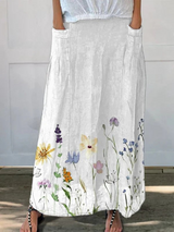 Wren | Watercolor Floral A-Line Maxi Skirt with Pockets