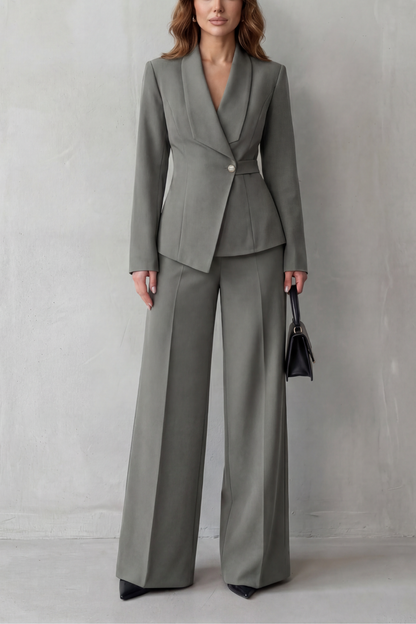 Valderie sculpted waist blazer and wide-leg pant suit set view 12