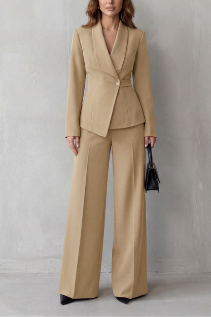 Valderie sculpted waist blazer and wide-leg pant suit set