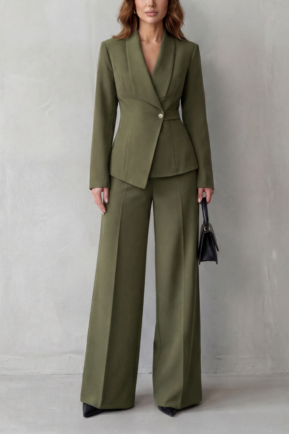 Valderie sculpted waist blazer and wide-leg pant suit set view 10
