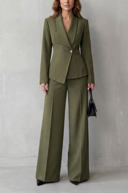 Valderie sculpted waist blazer and wide-leg pant suit set view 10