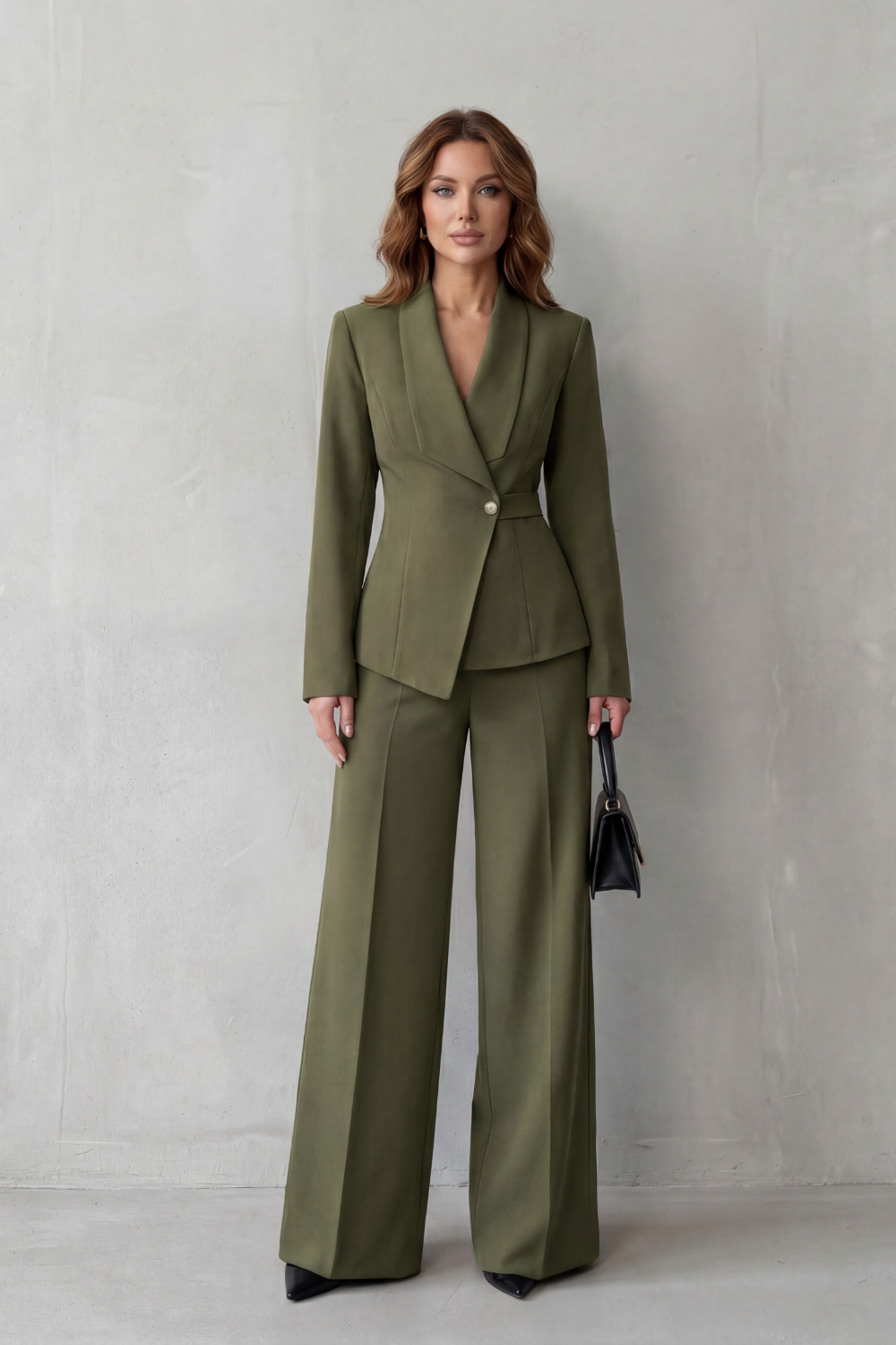 Valderie sculpted waist blazer and wide-leg pant suit set view 9