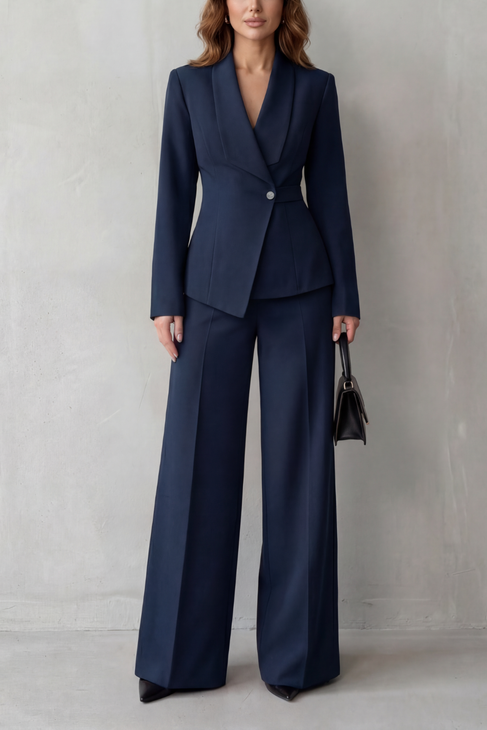 Valderie sculpted waist blazer and wide-leg pant suit set view 14