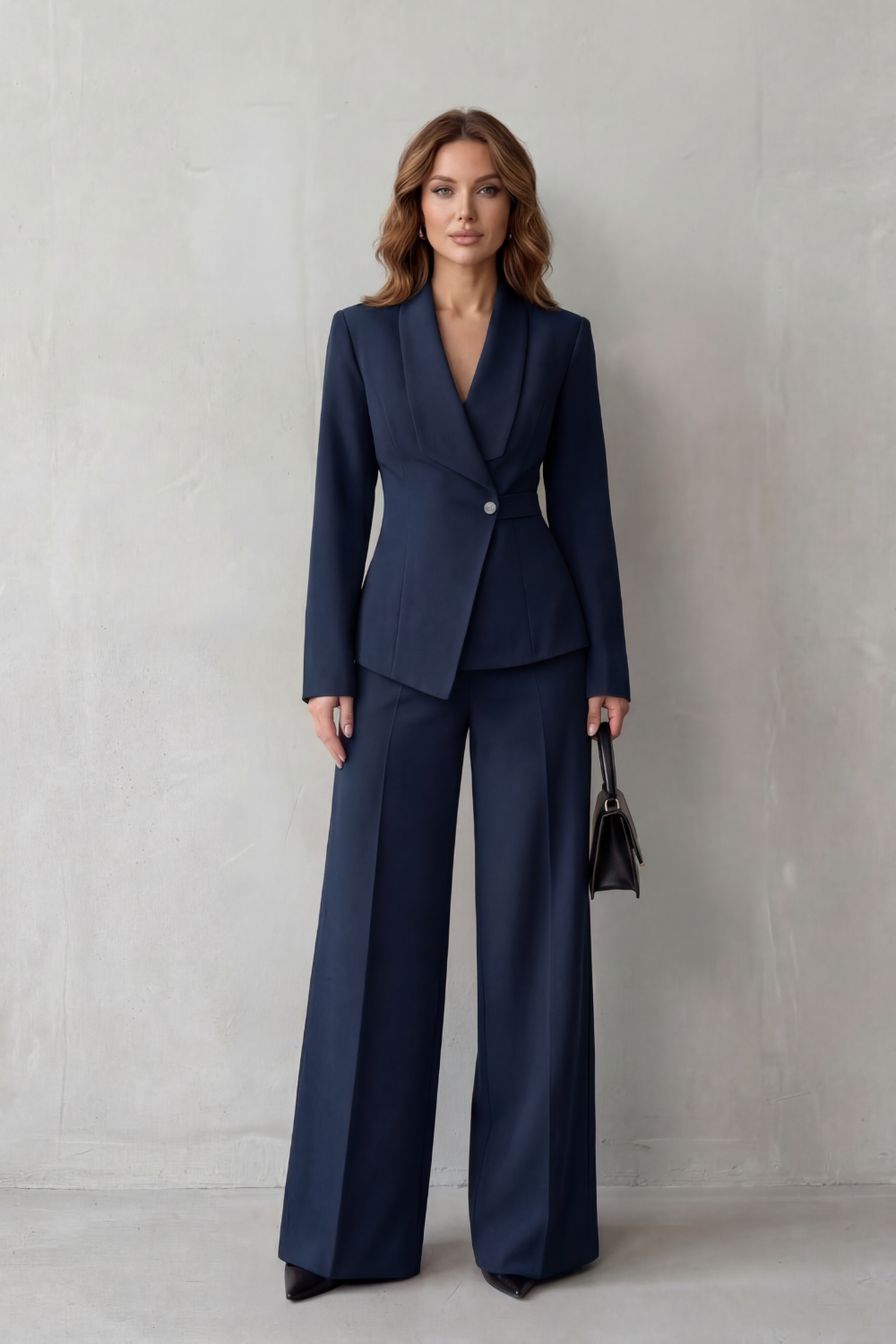 Valderie sculpted waist blazer and wide-leg pant suit set view 13