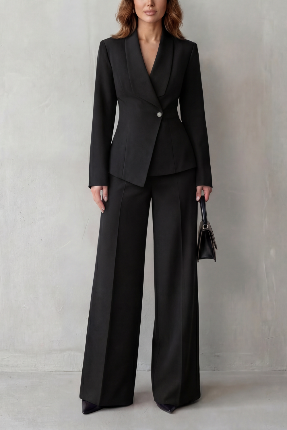Valderie sculpted waist blazer and wide-leg pant suit set view 16