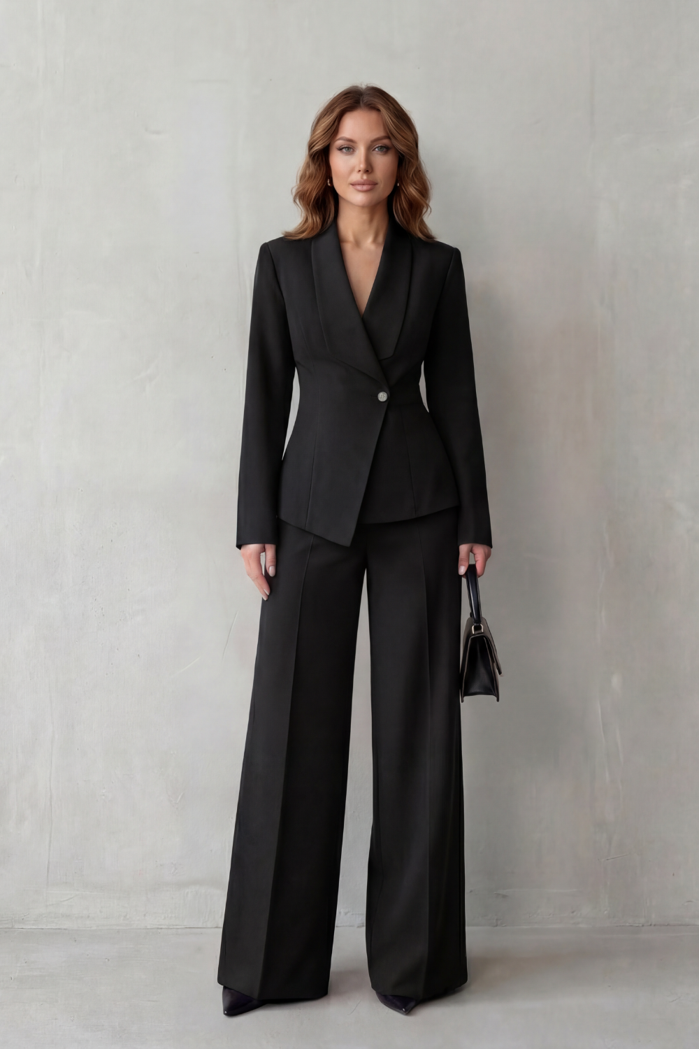 Valderie sculpted waist blazer and wide-leg pant suit set view 15