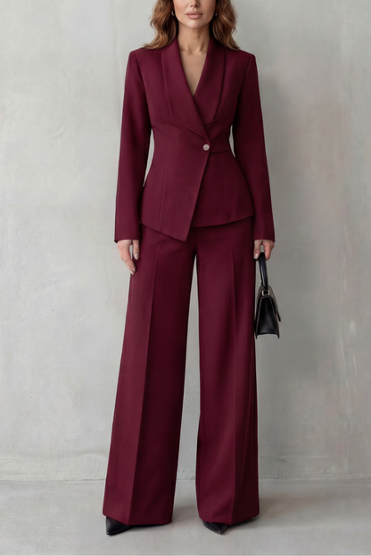 Valderie sculpted waist blazer and wide-leg pant suit set view 18
