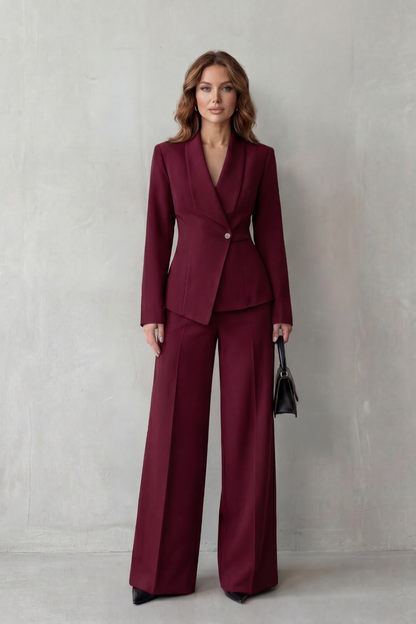 Valderie sculpted waist blazer and wide-leg pant suit set view 17