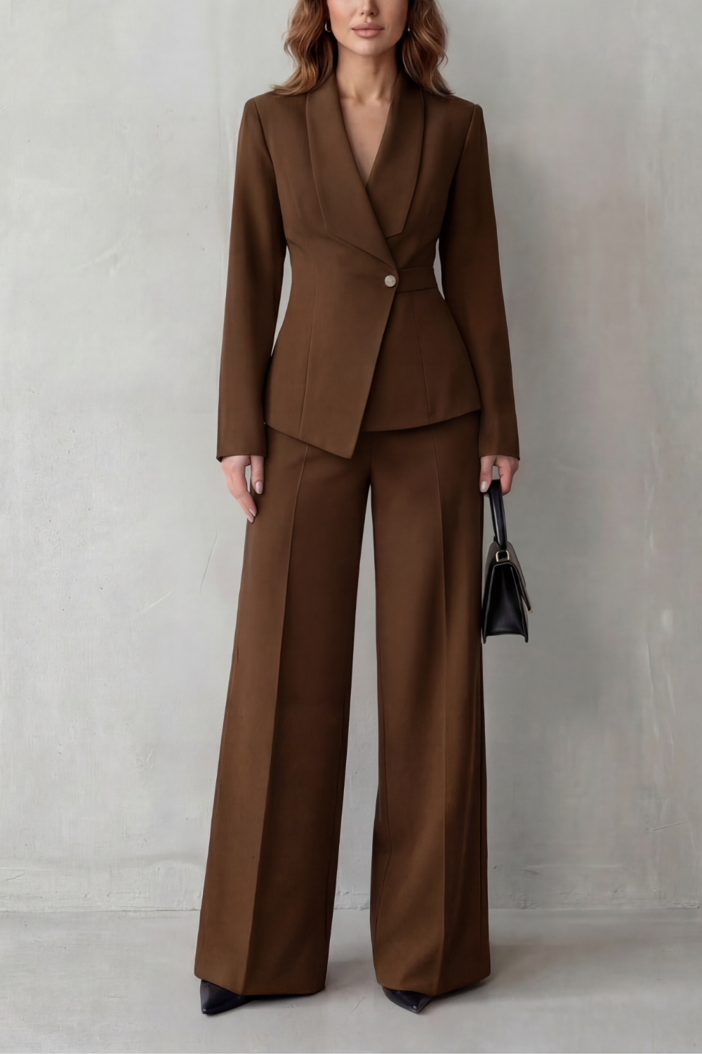 Valderie sculpted waist blazer and wide-leg pant suit set view 20
