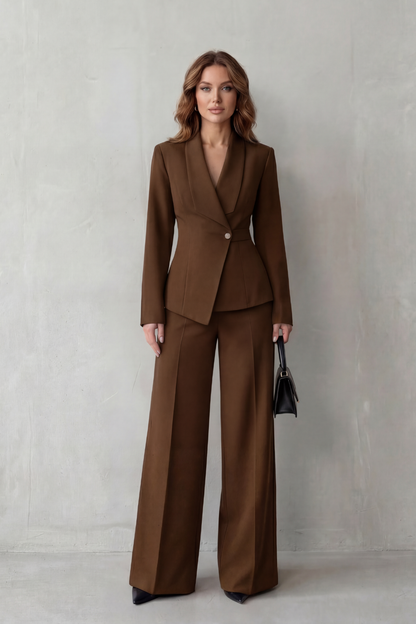 Valderie sculpted waist blazer and wide-leg pant suit set view 19