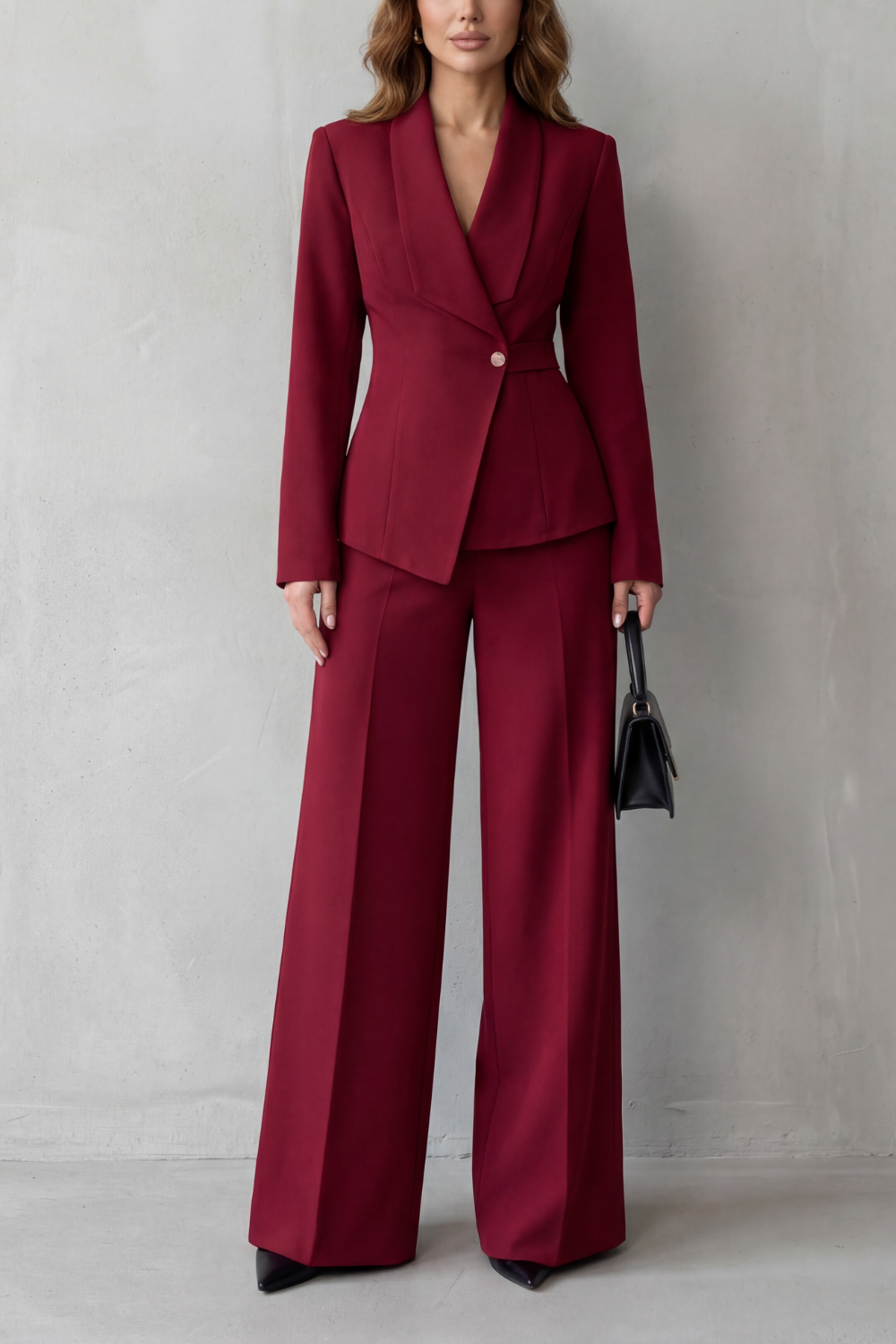 Valderie sculpted waist blazer and wide-leg pant suit set view 8