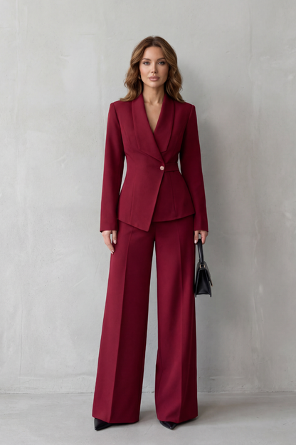 Valderie sculpted waist blazer and wide-leg pant suit set view 5
