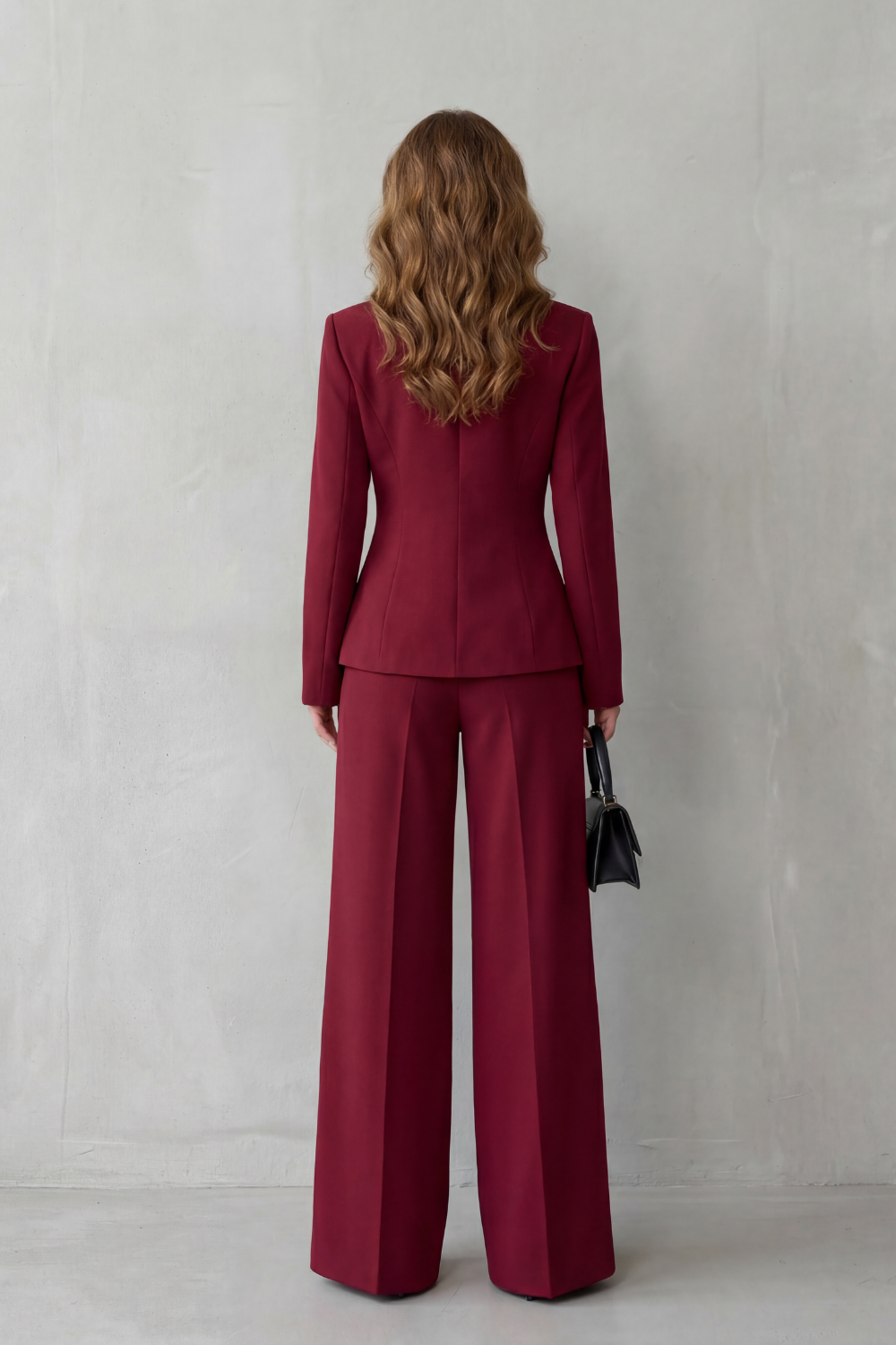 Valderie sculpted waist blazer and wide-leg pant suit set view 6