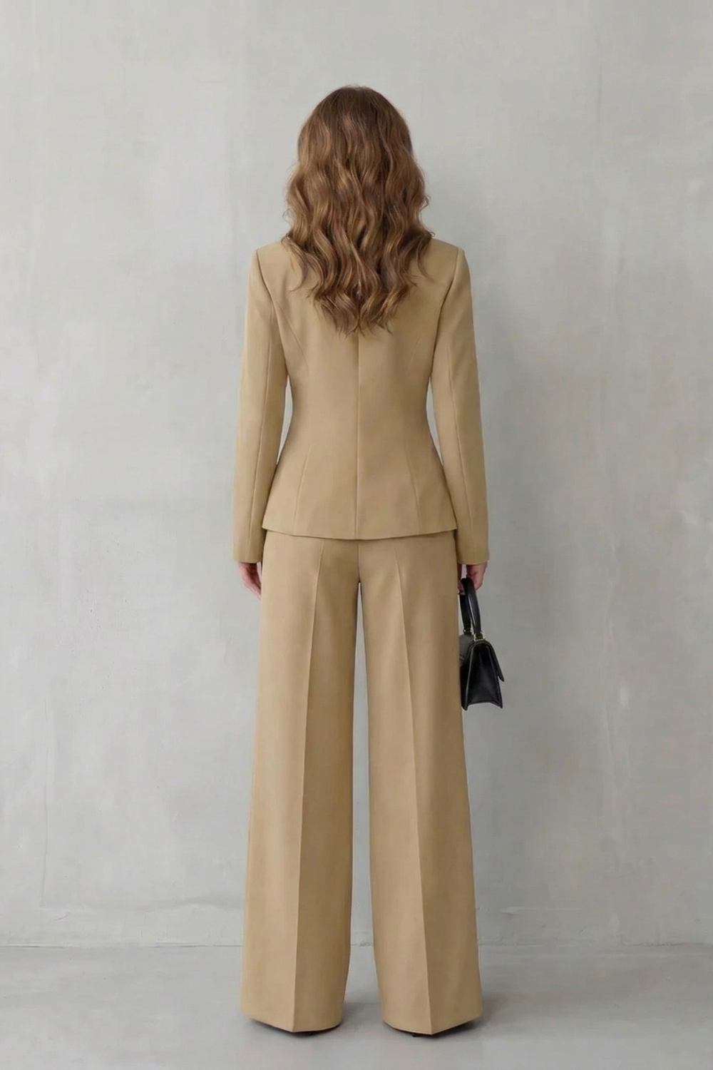Valderie sculpted waist blazer and wide-leg pant suit set view 2