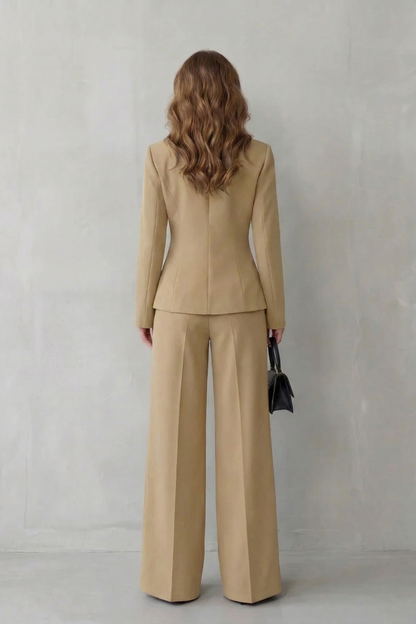 Valderie sculpted waist blazer and wide-leg pant suit set view 2