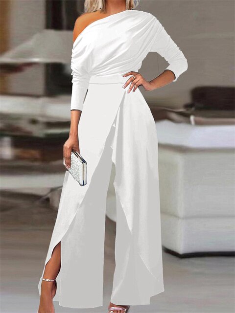 Off-shoulder wide-leg jumpsuit, front view