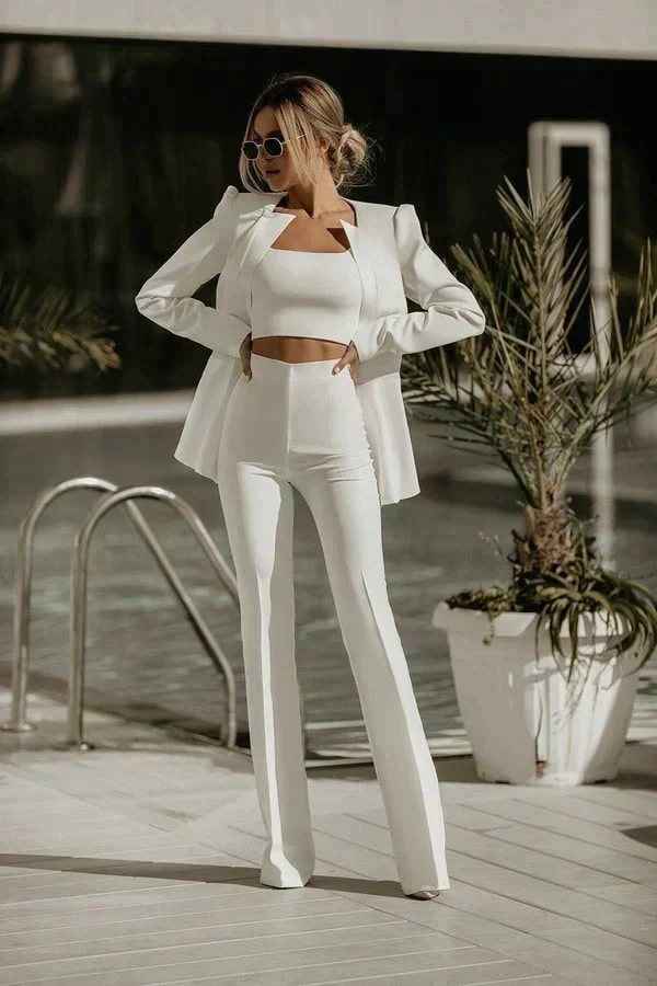 Valerie | Fitted Blazer, Crop Top and High-Waist Trousers Set