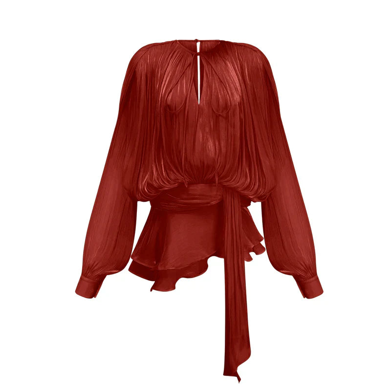 Aurelie red V-neck puff sleeve mini dress