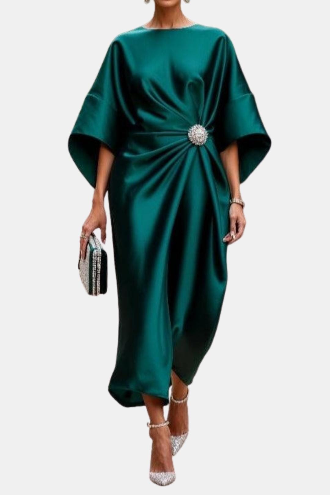 Amelia | Satin Cape Sleeve Formal Maxi Dress