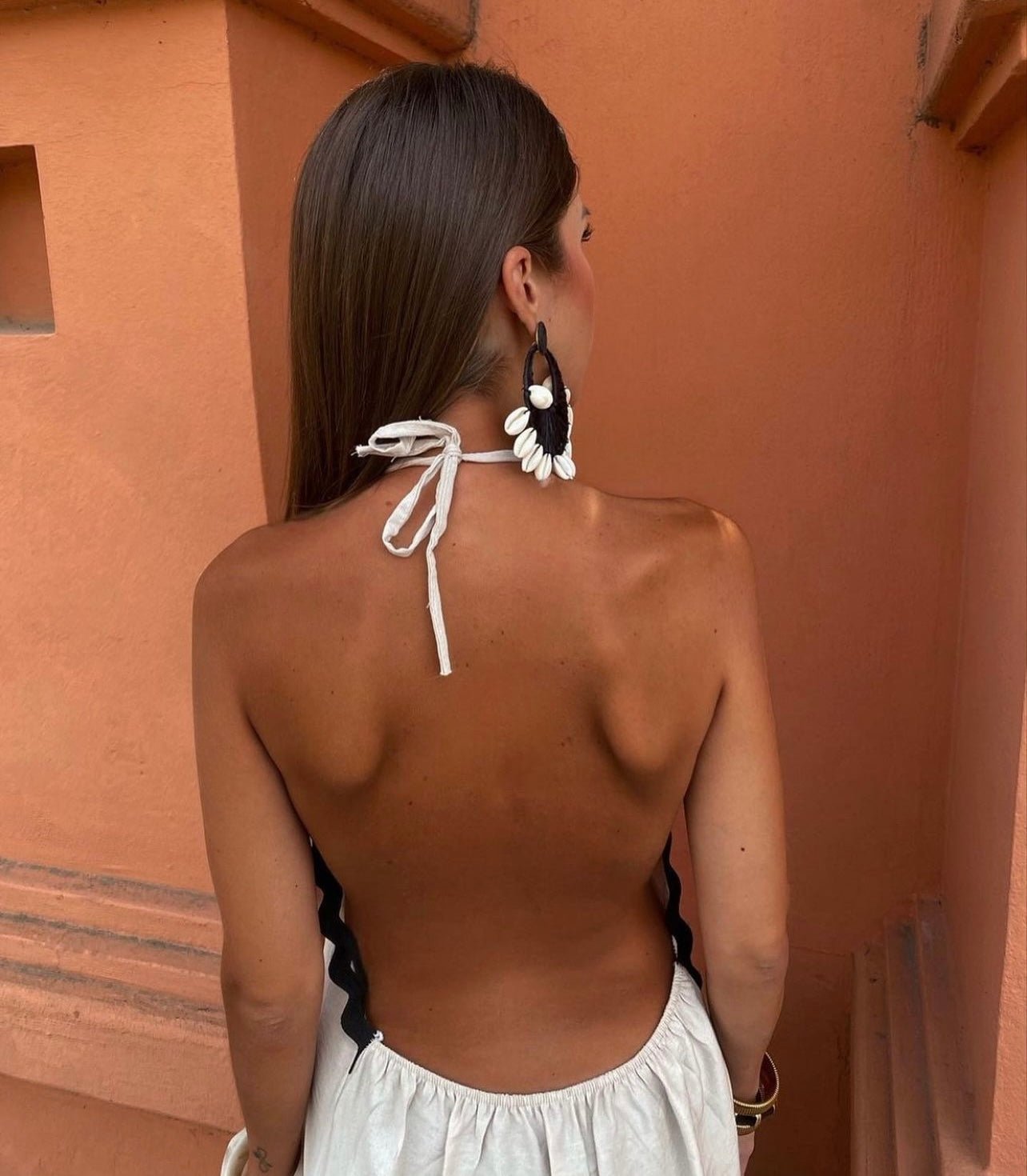 Wrap maxi dress with fluid draping, back view