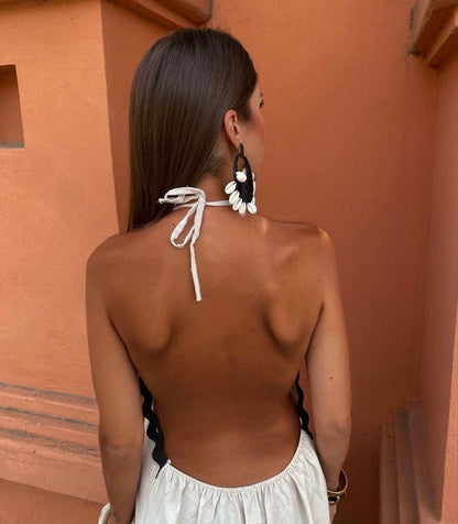 Wrap maxi dress with fluid draping, back view