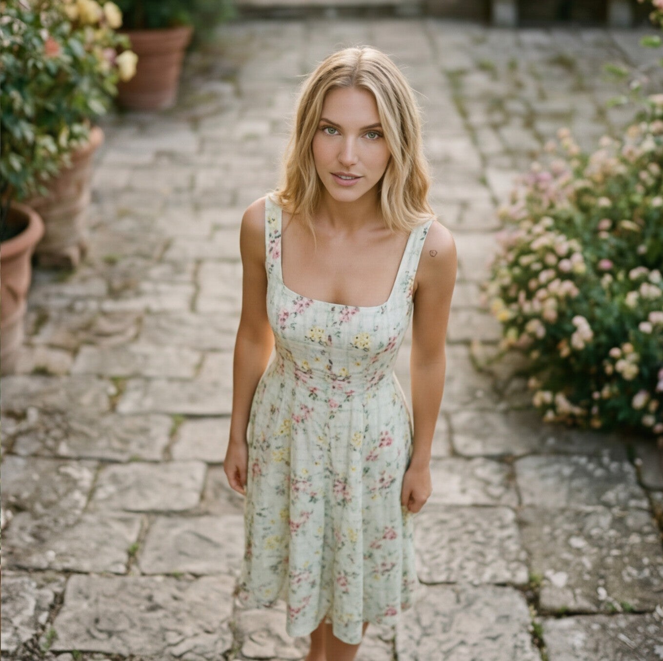 Floral A-line midi dress side view