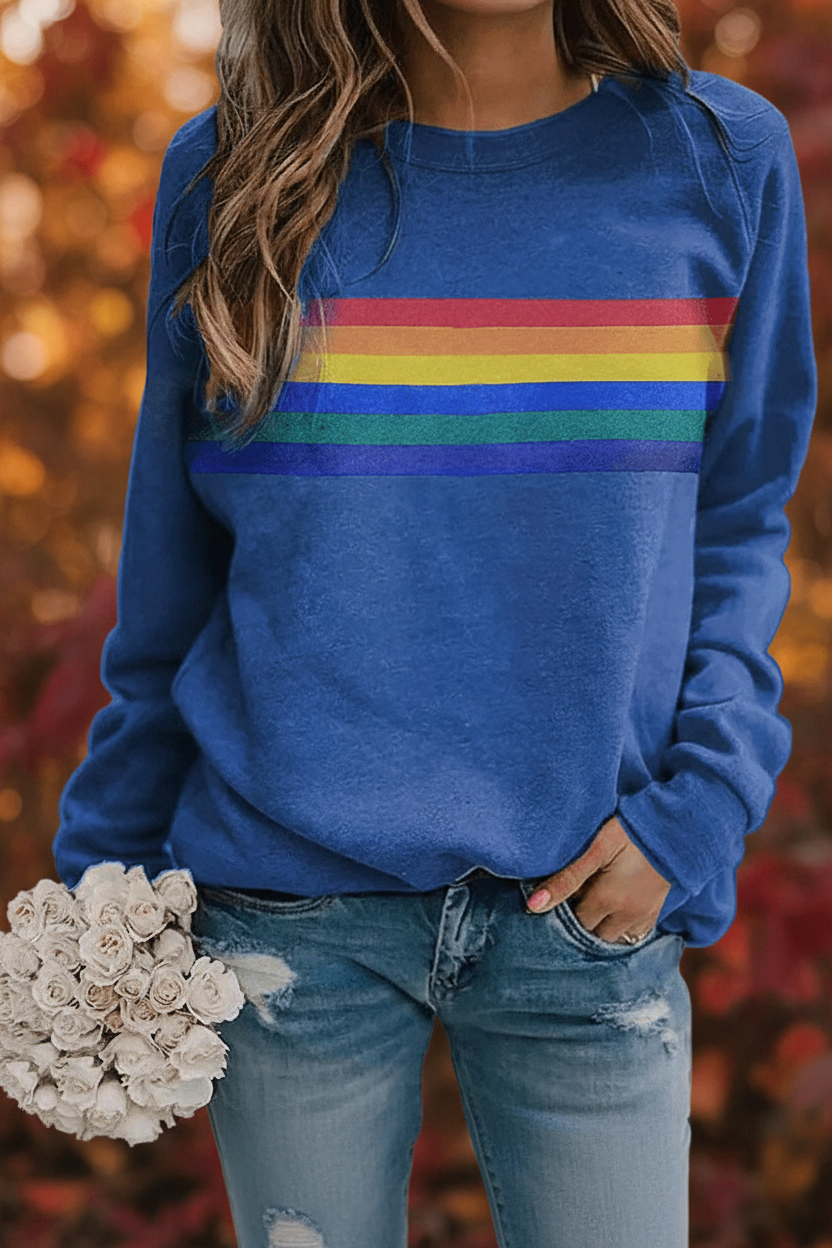 Rainelle | Rainbow-Striped Sweatshirt