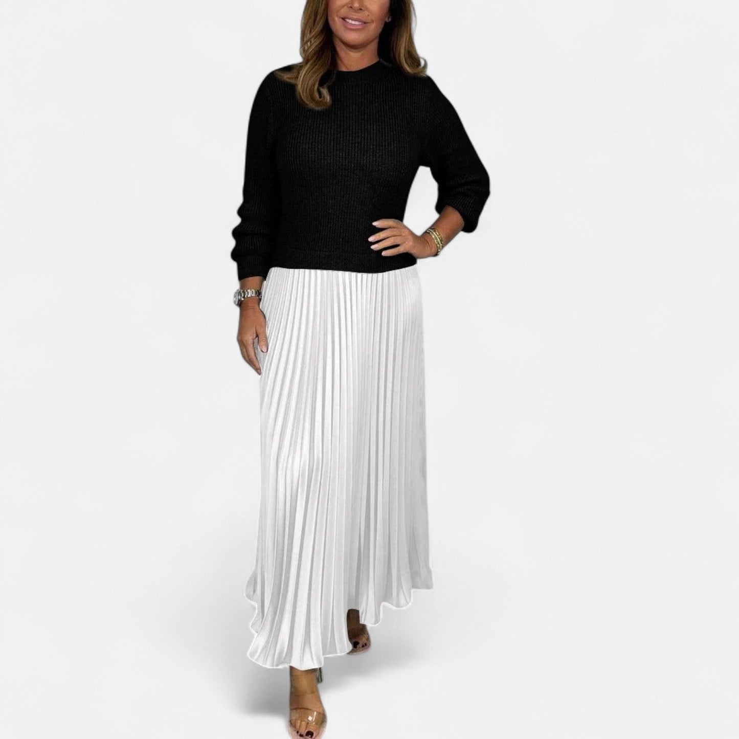 Estelline | Knit Sweater & Pleated Maxi Dress