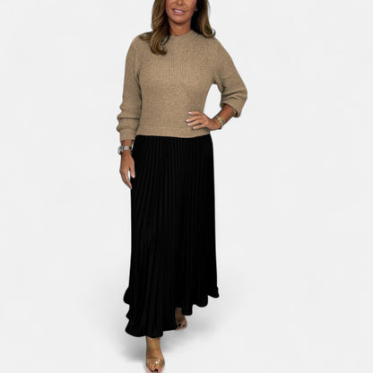 Estelline | Knit Sweater & Pleated Maxi Dress
