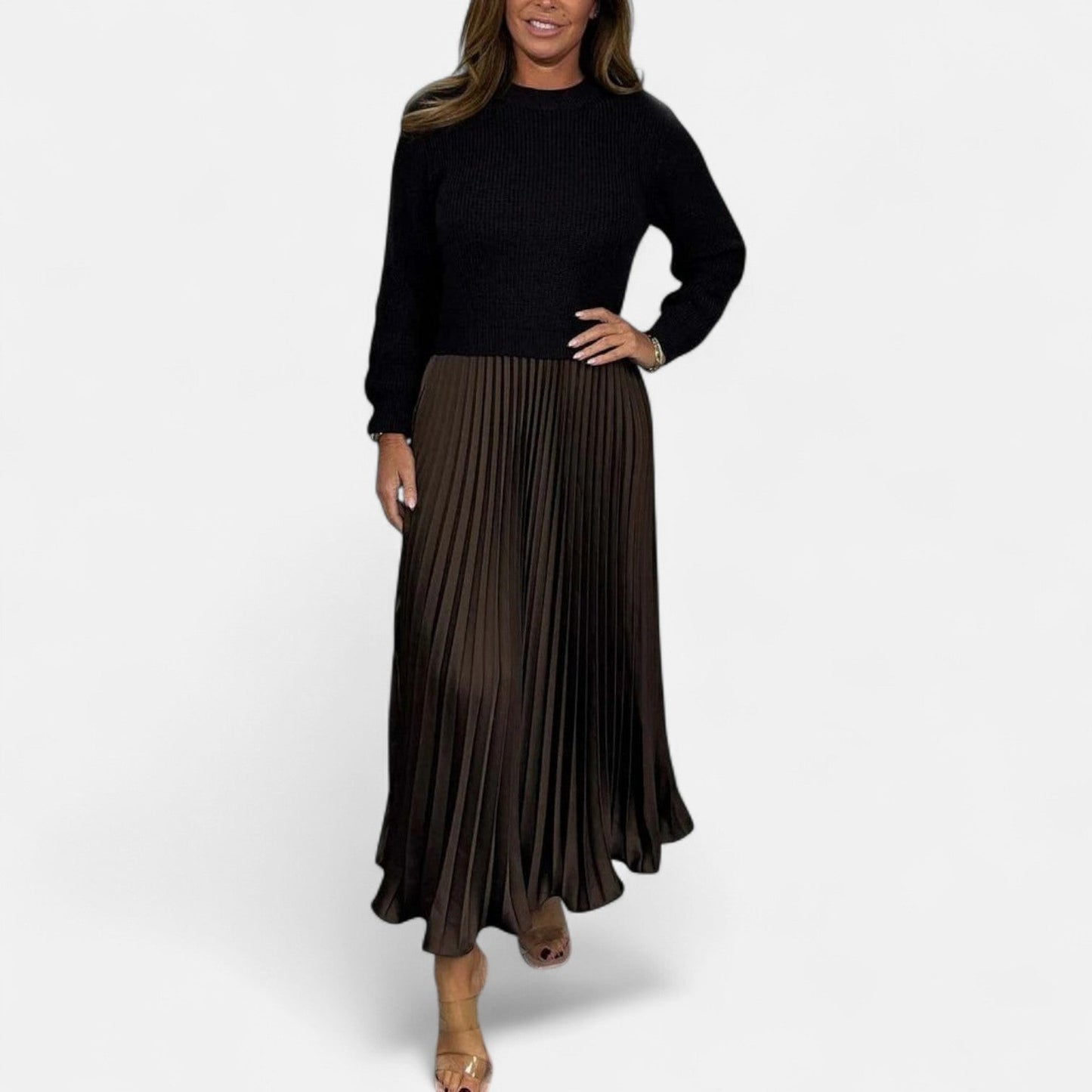 Estelline | Knit Sweater & Pleated Maxi Dress