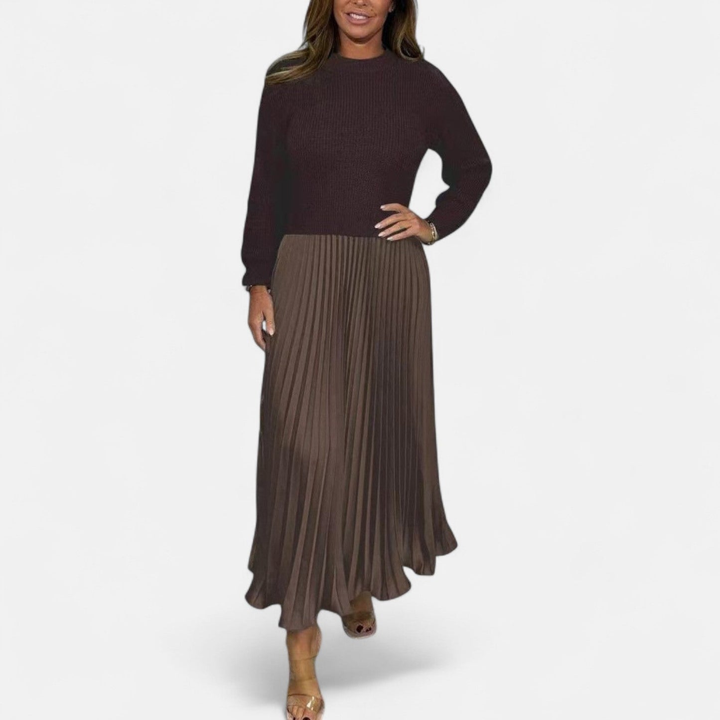 Estelline | Knit Sweater & Pleated Maxi Dress