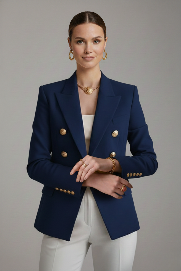 Araminta double-breasted blazer with gold-tone buttons for women view 9