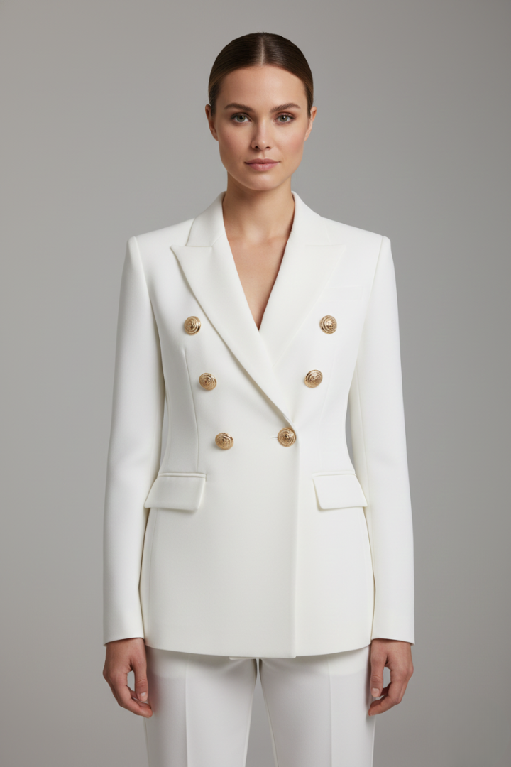 Araminta double-breasted blazer with gold-tone buttons, view 6