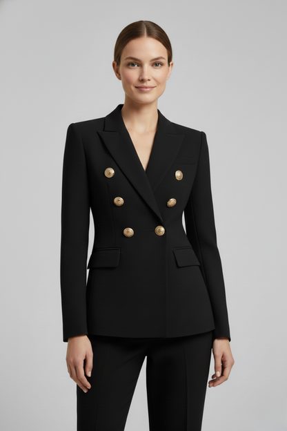 Araminta double-breasted blazer with gold-tone buttons, view 2