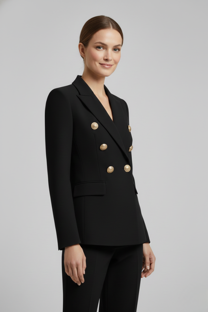 Araminta double-breasted blazer with gold-tone buttons, view 3