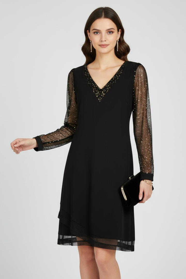 Madyson | Sequin Sleeve V-Neck Mini Cocktail Dress