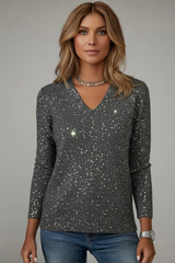 Faustine sequin V-neck holiday party sweater